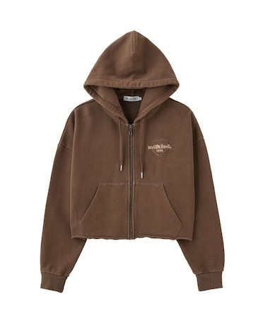 HEART MOTIF FADED CROPPED ZIP UP HOODIE