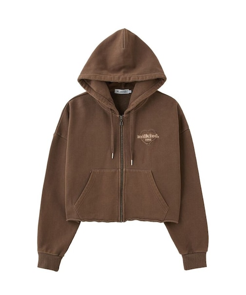 HEART MOTIF FADED CROPPED ZIP UP HOODIE