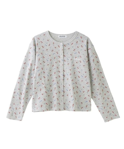 CHERRY PATTERN WAFFLE CARDIGAN