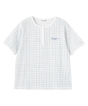 STRIPED FLOWER WAFFLE S/S TOP