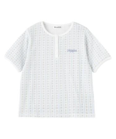 STRIPED FLOWER WAFFLE S/S TOP