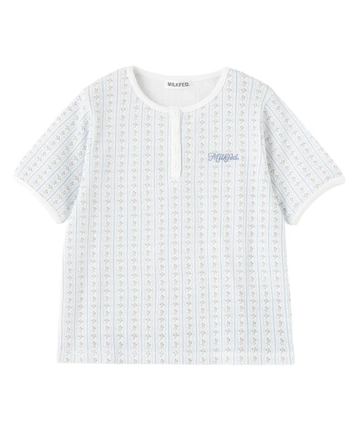 STRIPED FLOWER WAFFLE S/S TOP
