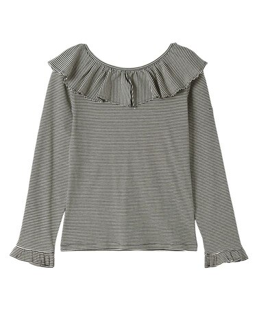 2WAY RUFFLE COLLAR STRIPED L/S TOP