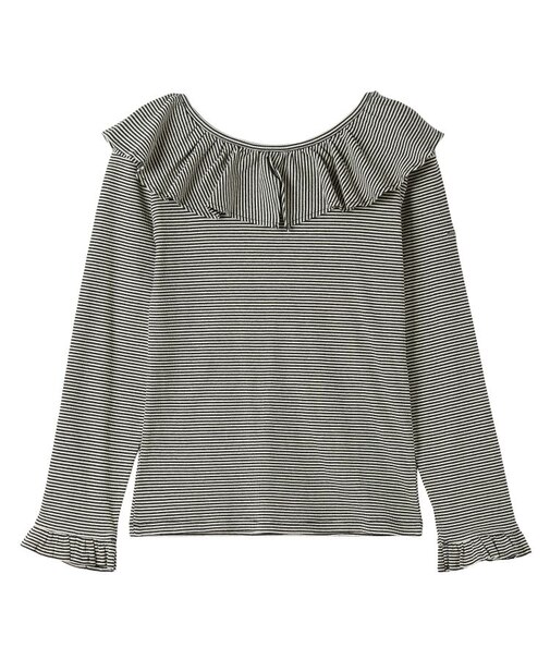2WAY RUFFLE COLLAR STRIPED L/S TOP