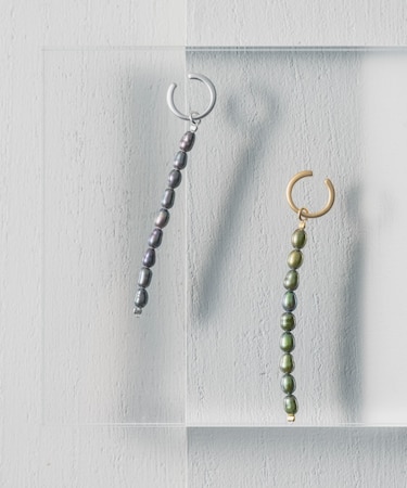 Color Pearl 2way Kahki-Graysh Perple Earring / Single