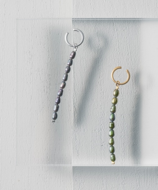 Color Pearl 2way Kahki-Graysh Perple Earring / Single