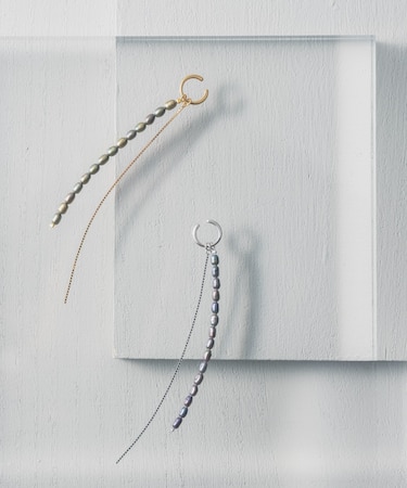 Color Pearl 3way Kahki-Graysh Perple Earring / Single