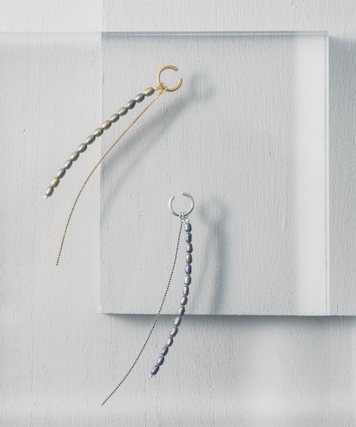Color Pearl 3way Kahki-Graysh Perple Earring / Single