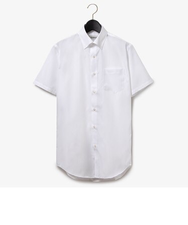 ダーバン D'URBAN ホワイトブロードドレスシャツ(形態安定)(スナップダウン)(ショートスリーブ)