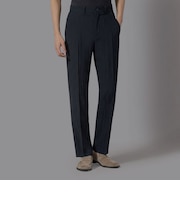 ダーバン D'URBAN ネイビー無地ワッシャードレスパンツ(ノータック)