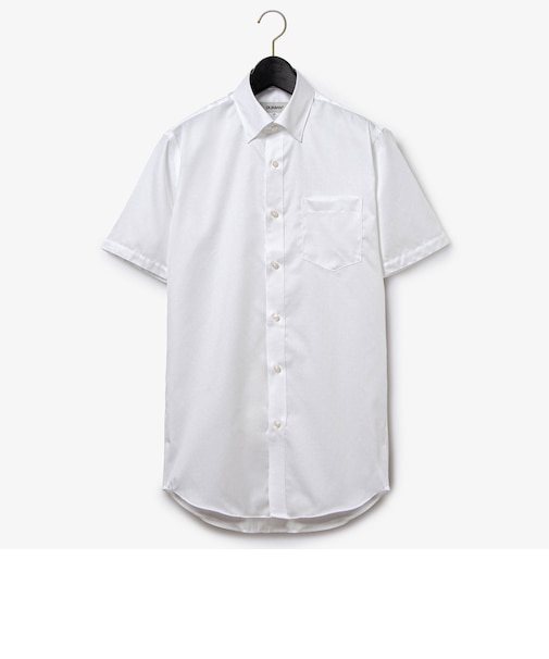 ダーバン D'URBAN ホワイトドビー小紋ドレスシャツ(形態安定)(スナップダウン)(ショートスリーブ)