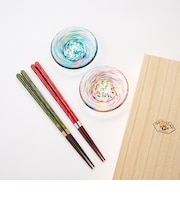 AKOMEYA TOKYO/ 津軽びいどろ豆皿×若狭塗箸 ギフトセット