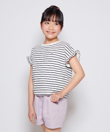 VIVIAN BLUE(ヴィヴィアンブルー)ボーダープリントフリルＴシャツ