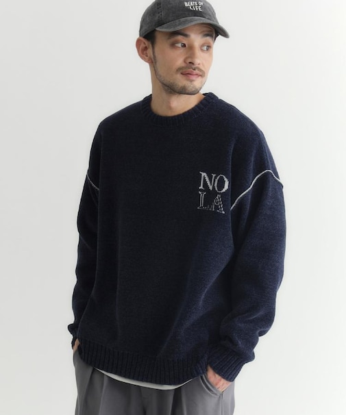 BACK NUMBER(バックナンバー)【メンズ】モールニットロゴクルーネックセーター