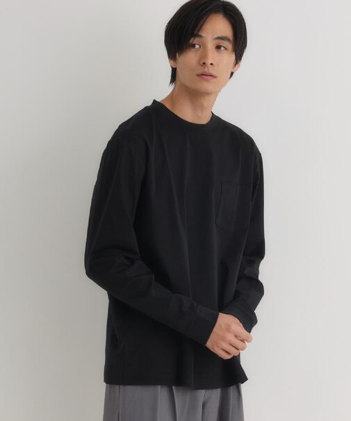 《遮熱/接触冷感/さらっと心地良い》シルケット加工胸ポケットロングスリーブTシャツ