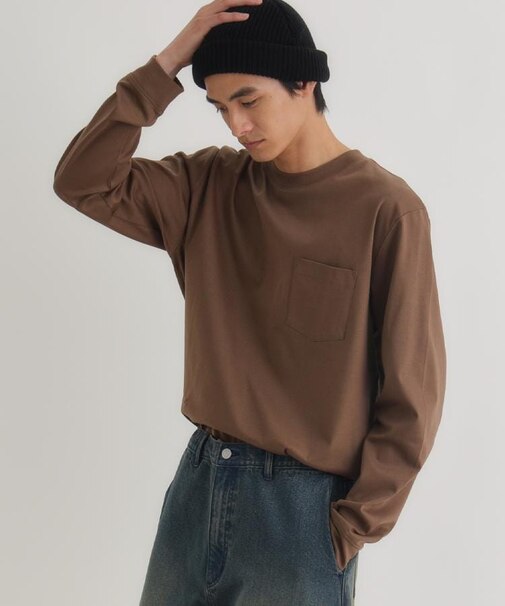 BACK NUMBER(バックナンバー)【メンズ】【店舗で人気】【さらっと心地良い】シルケット加工胸ポケットロングスリーブTシャツ(遮熱・接触冷感)