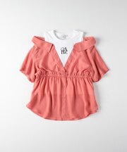 VIVIAN BLUE(ヴィヴィアンブルー)【キッズ】オフショルダー風ドッキングシャツ