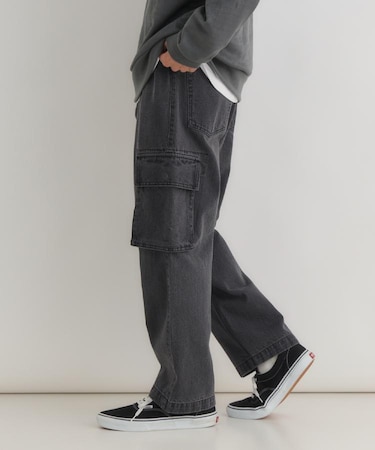 BACK NUMBER(バックナンバー)【メンズ】ウエストイージーデニムカーゴパンツ(ウエストゴム・楽に穿ける・ワイドシルエット)