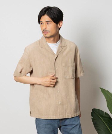 BACK NUMBER(バックナンバー)【メンズ】綿麻ヘリンボーン半袖開襟シャツ