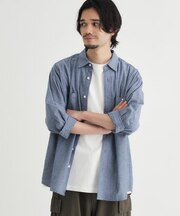 PLUS ONE(プラスワン)シャンブレー七分袖シャツ