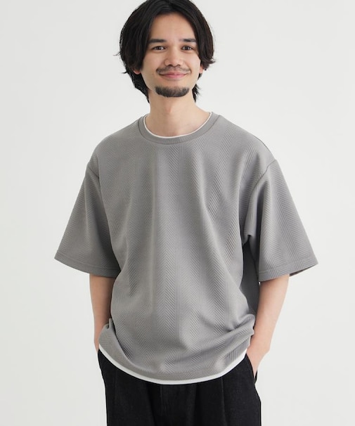 BACK NUMBER(バックナンバー)ジャガードフェイクレイヤード半袖Tシャツ