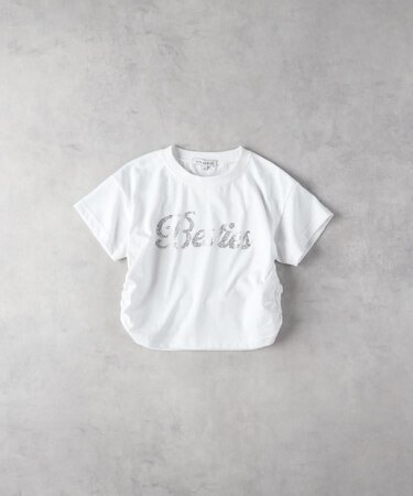VIVIAN BLUE(ヴィヴィアンブルー)【キッズ】ラメ付サイドシャーリング短丈Ｔシャツ