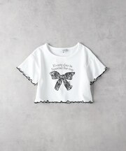 VIVIAN BLUE(ヴィヴィアンブルー)【キッズ】リボンレース風プリントＴシャツ