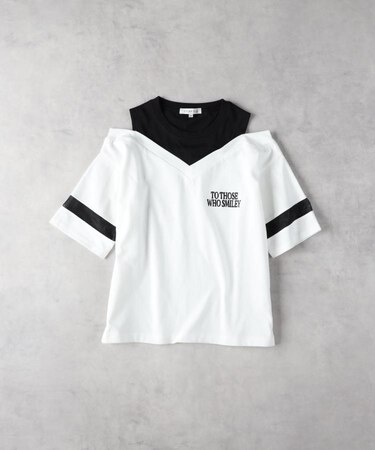 VIVIAN BLUE(ヴィヴィアンブルー)【キッズ】肩あきフロッキープリントTシャツ