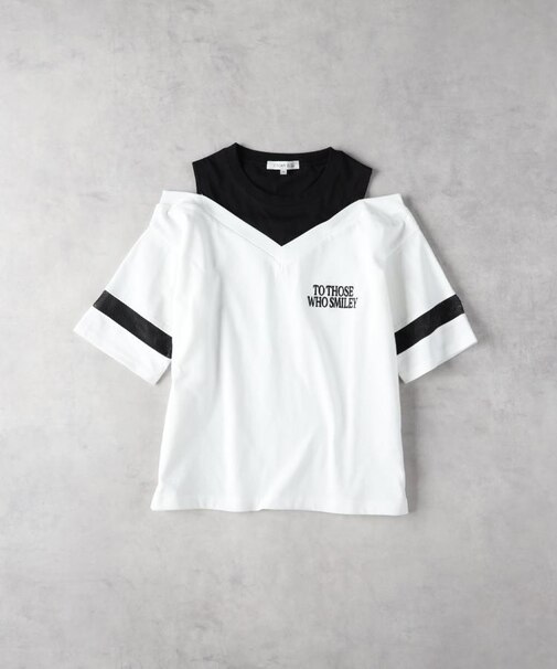 VIVIAN BLUE(ヴィヴィアンブルー)【キッズ】肩あきフロッキープリントTシャツ