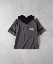 VIVIAN BLUE(ヴィヴィアンブルー)【キッズ】肩あきフロッキープリントTシャツ