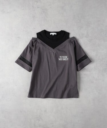 VIVIAN BLUE(ヴィヴィアンブルー)【キッズ】肩あきフロッキープリントTシャツ