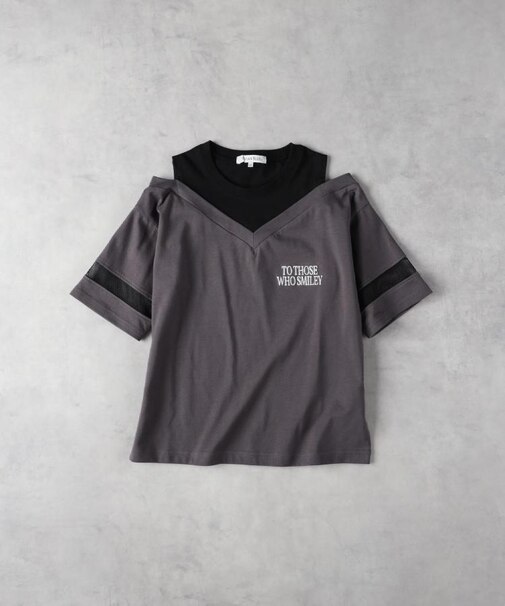 VIVIAN BLUE(ヴィヴィアンブルー)【キッズ】肩あきフロッキープリントTシャツ