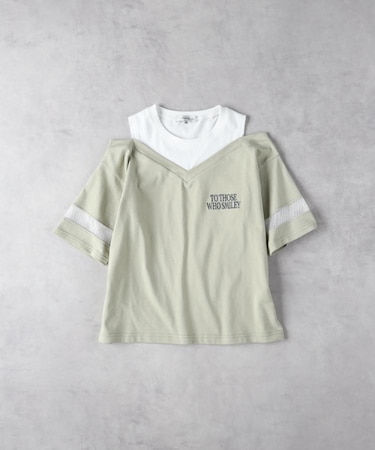 VIVIAN BLUE(ヴィヴィアンブルー)【キッズ】肩あきフロッキープリントTシャツ