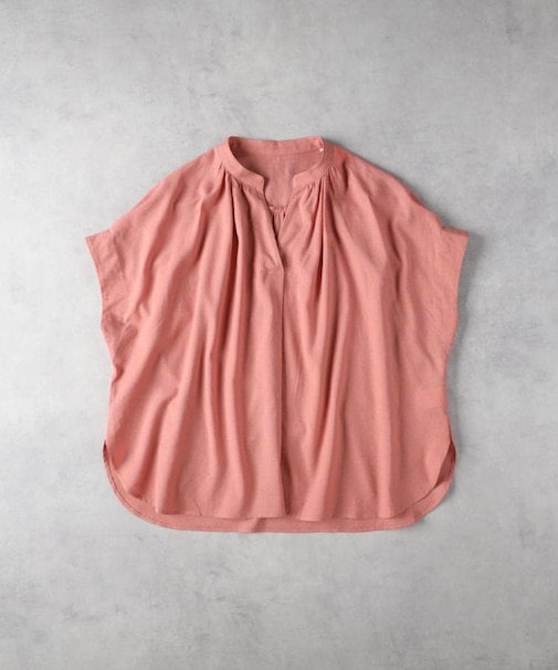 HONEYSUCKLE ROSE(ハニーサックルローズ)【レディース】【すっきり見え】リネン混スキッパーブラウス (お尻が隠れる着丈/体型カバー）