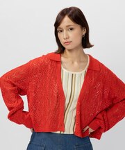BACK NUMBER(バックナンバー)【レディース】透かし編みニット襟付きカーディガン