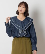 SOMETHING(サムシング)【レディース】【WEB限定】フリルカラーデニムシャツ