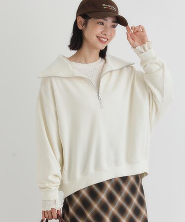 HONEYSUCKLE ROSE(ハニーサックルローズ)【レディース】【すっきり見え】ハーフジップスウェットプルオーバー(小顔効果/体型カバー)