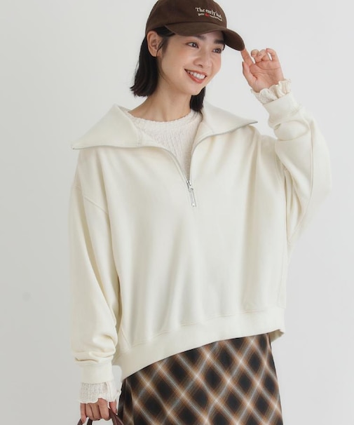 HONEYSUCKLE ROSE(ハニーサックルローズ)【レディース】【すっきり見え】ハーフジップスウェットプルオーバー(小顔効果/体型カバー)