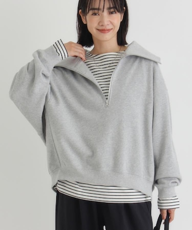 HONEYSUCKLE ROSE(ハニーサックルローズ)【レディース】【すっきり見え】ハーフジップスウェットプルオーバー（小顔効果/体型カバー）
