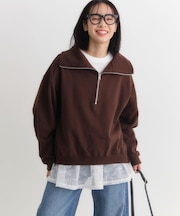 HONEYSUCKLE ROSE(ハニーサックルローズ)【レディース】【すっきり見え】ハーフジップスウェットプルオーバー（小顔効果/体型カバー）