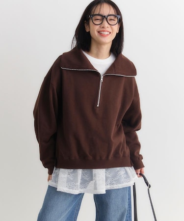 HONEYSUCKLE ROSE(ハニーサックルローズ)【レディース】【すっきり見え】ハーフジップスウェットプルオーバー(小顔効果/体型カバー)