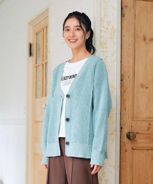 HONEYSUCKLE ROSE(ハニーサックルローズ)【レディース】【体のラインを拾いにくい】畦編みニットカーディガン