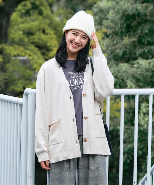 HONEYSUCKLE ROSE(ハニーサックルローズ)【レディース】「やわラク」Vネックニットカーディガン(洗濯機で洗える/毛玉ができにくい)