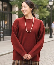 HONEYSUCKLE ROSE(ハニーサックルローズ)【レディース】ボリュームモックネックセーター(6色展開/ゆったりシルエット/ヒップ周りカバー)