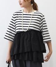 HONEYSUCKLE ROSE(ハニーサックルローズ)【レディース】【華奢見え・接触冷感】裾切り替えデザインTシャツ