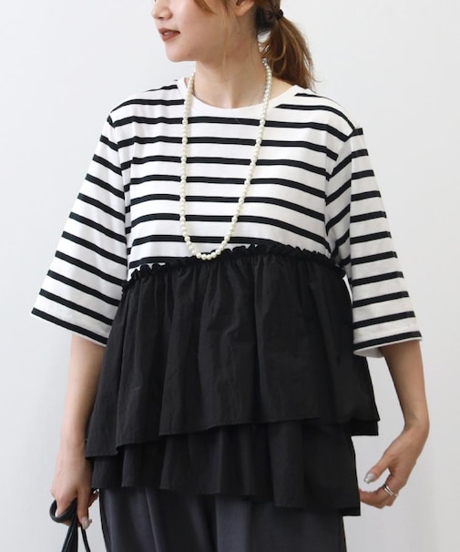 HONEYSUCKLE ROSE(ハニーサックルローズ)【レディース】【華奢見え・接触冷感】裾切り替えデザインTシャツ