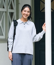 HONEYSUCKLE ROSE(ハニーサックルローズ)【レディース】【スウェット感覚のニット】「やわラク」スウェットライクポロセーター（洗濯機で洗える）