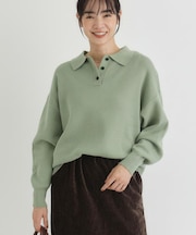 HONEYSUCKLE ROSE(ハニーサックルローズ)【レディース】【スウェット感覚のニット】「やわラク」スウェットライクポロセーター（洗濯機で洗える）