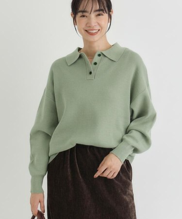 HONEYSUCKLE ROSE(ハニーサックルローズ)【レディース】【スウェット感覚のニット】「やわラク」スウェットライクポロセーター(洗濯機で洗える)