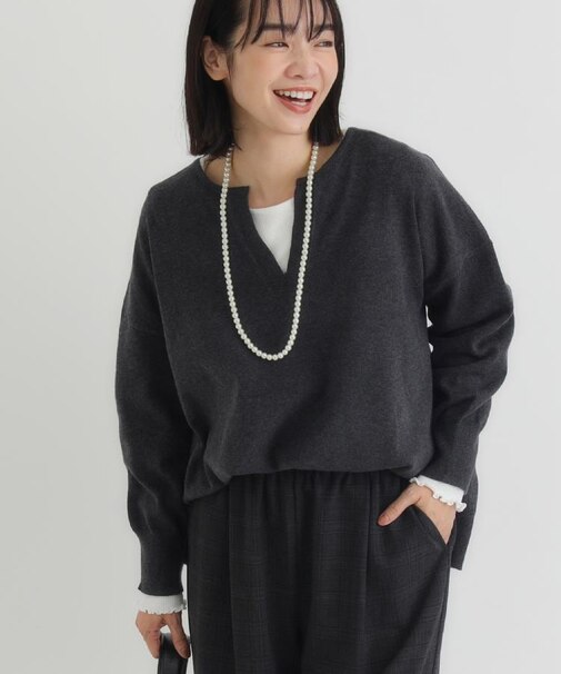 HONEYSUCKLE ROSE(ハニーサックルローズ)【レディース】「やわラク」スキッパーセーター(洗濯機で洗える/毛玉ができにくい/体型カバー)